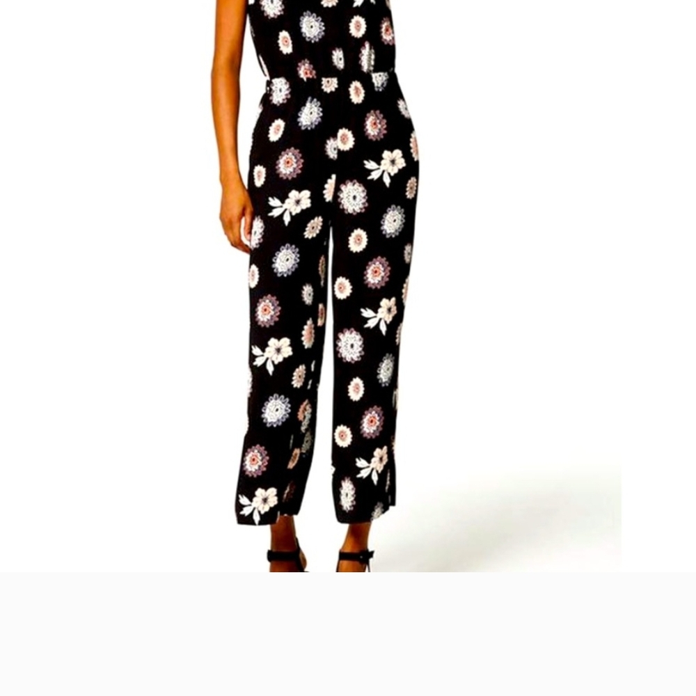 LOFT Black Flower Dot Jumpsuit Sleeveless Relaxed Fit
